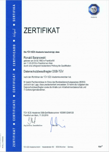 TÜV Zertifikat Ronald Baranowski